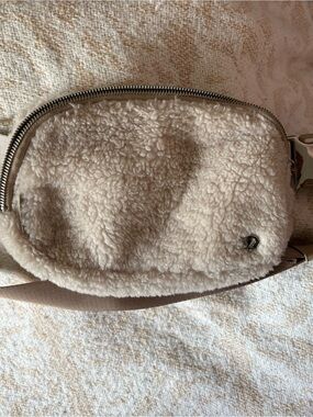 lululemon athletica Cream Sherpa Crossbody Pouch with Tan Strap
